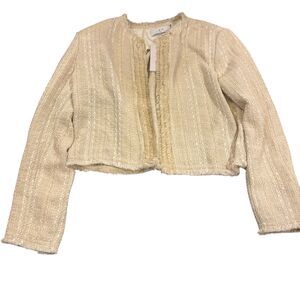 IRO Paris Inas Tailored Jacket Womens 44 Beige Fringed Boucle Open Front